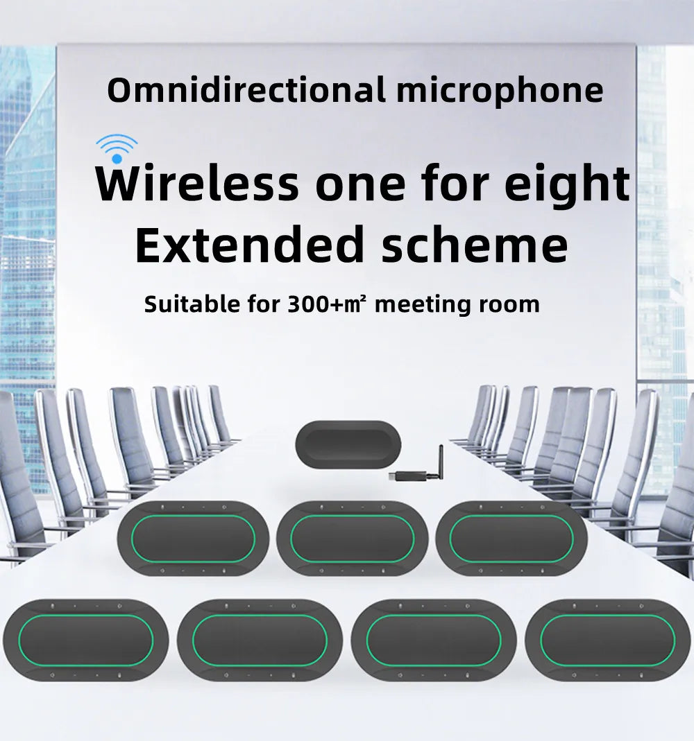 Omnidirectional Microphone for 300㎡ 1-8 360° Pickup Wireless Dongle Conference Speaker USB LAN for Meeting Classroom Easy Set up