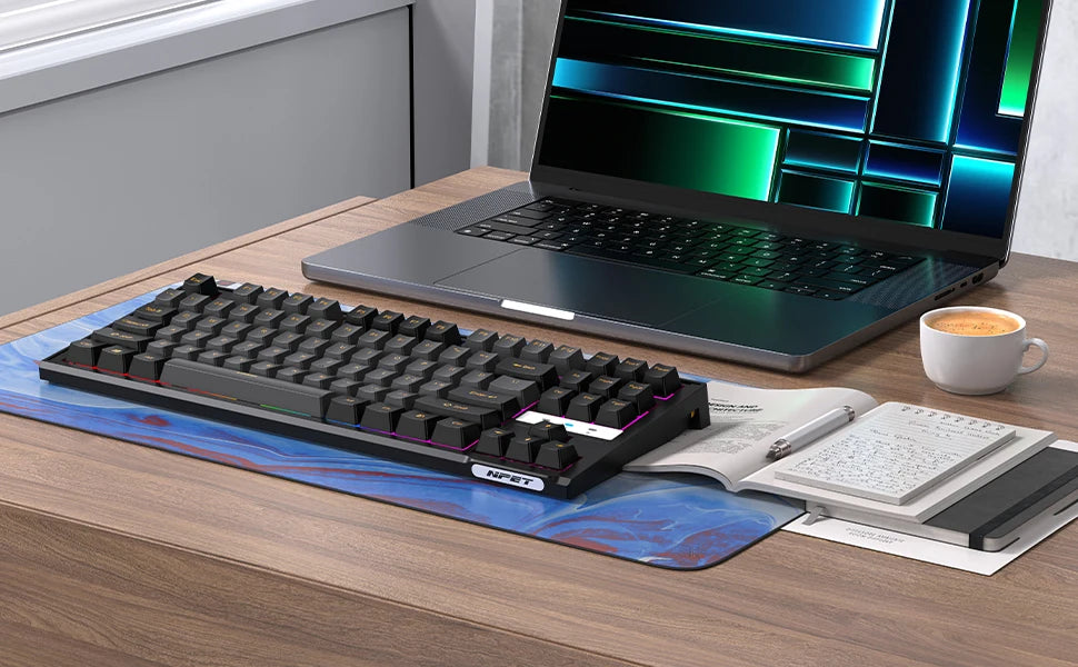 NPET K10V3 Gaming Keyboard, 104 Keys Wired, with RGB Backlit, for Windows Laptop PC black