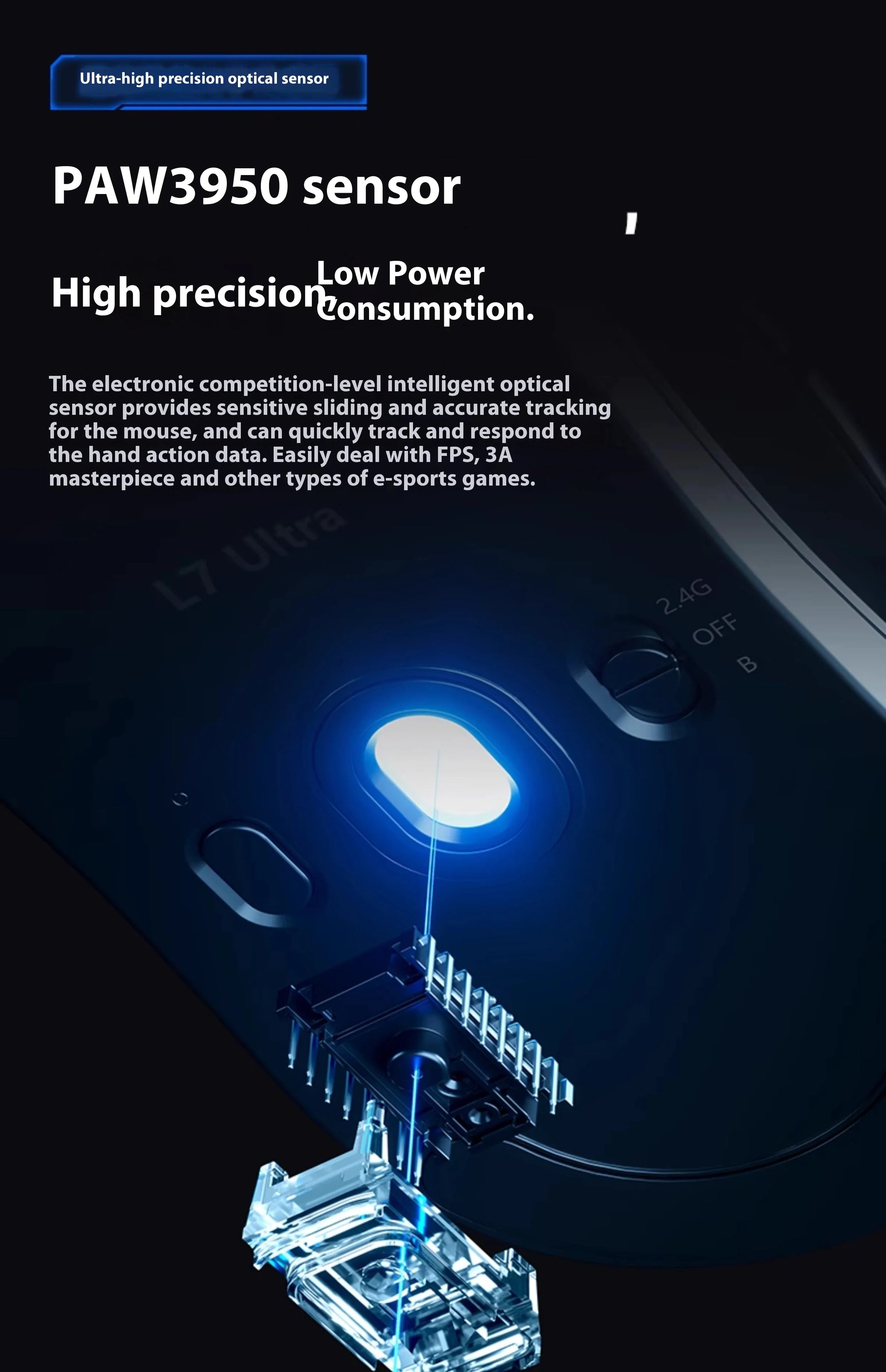 MCHOSE L7 Ultra+ Lightweight Mouse Wireless Tri-mode Bluetooth PAW3395 500mAh PC Esports Laptop Gaming Mice L7 Pro+ ﻿