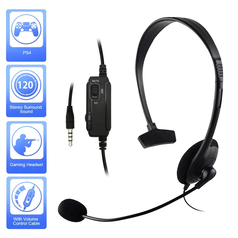 Headphones 3.5mm Wired Gaming Headset Earphones Music For PS4 Play Station 4 Game PC Chat computer With Microphone 120° Rotation