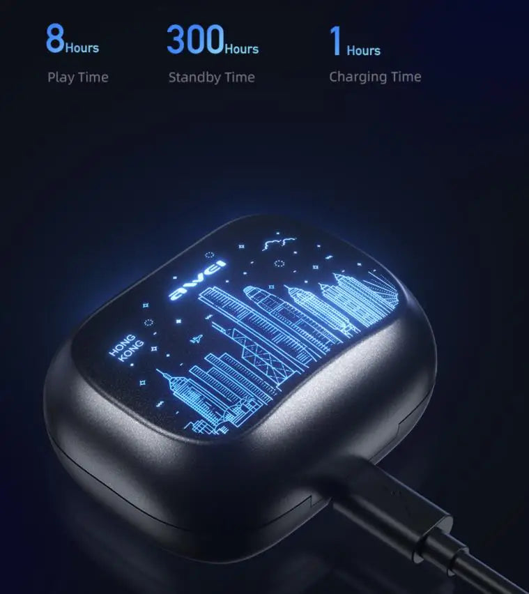 Awei T53 TWS Bluetooth Earbuds Gaming Wireless Headphones Call Noise Reduction Earphones with Shenzhen HongKong RGB Light