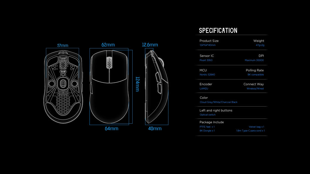 LAMZU MAYA X Gaming Mouse (8K Dongle Included, Web Driver Compatible)