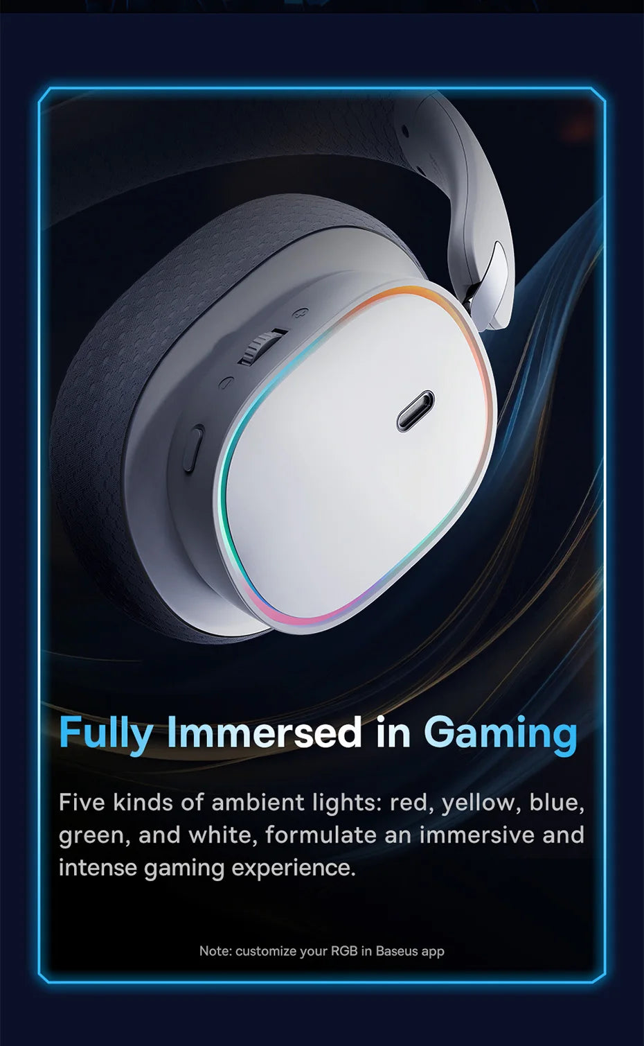 Baseus GH02 Wireless Gaming Headsets with Mic Headphones Bluetooth 5.3 40mm Driver 2.4G/Wireless/Cable RGB Overhead Headphone