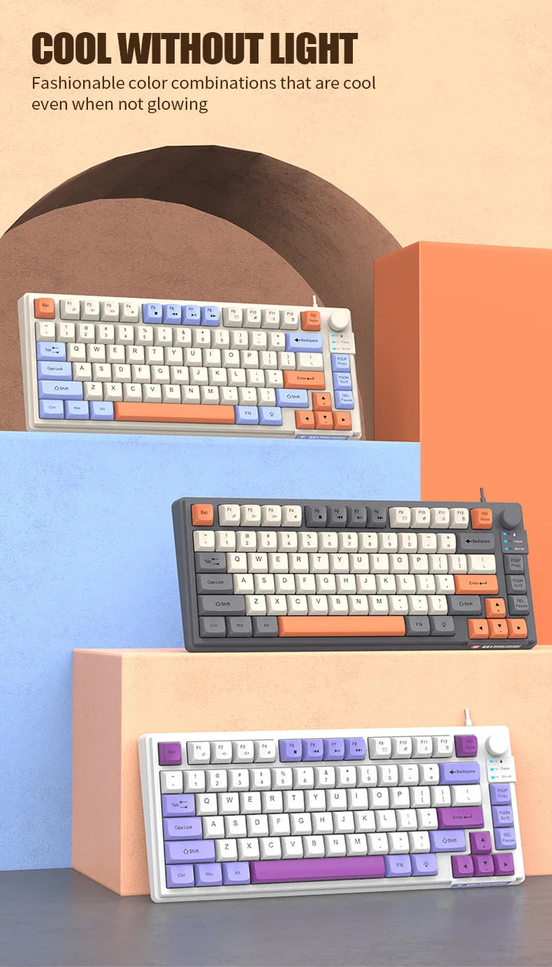 Keyboard K81 Gaming Keyboard 81 Key 80% Layout Spanish Russian Korean Arabic Keyboard USB Wired RGB Light Volume Knob Ergonomics