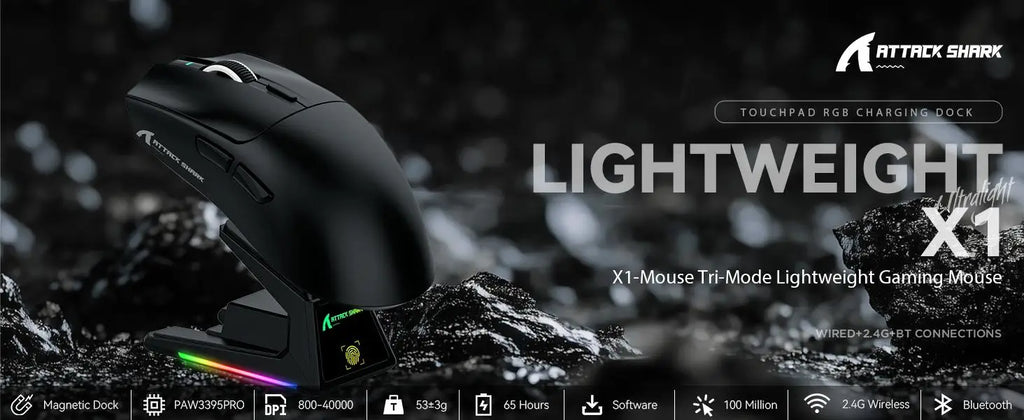 ATTACK SHARK X1 Ultralight Wireless Gaming Mouse with Magnetic RGB Charging Dock,PixArt PAW3395 Pro Sensor,40000DPI for PC/Mac