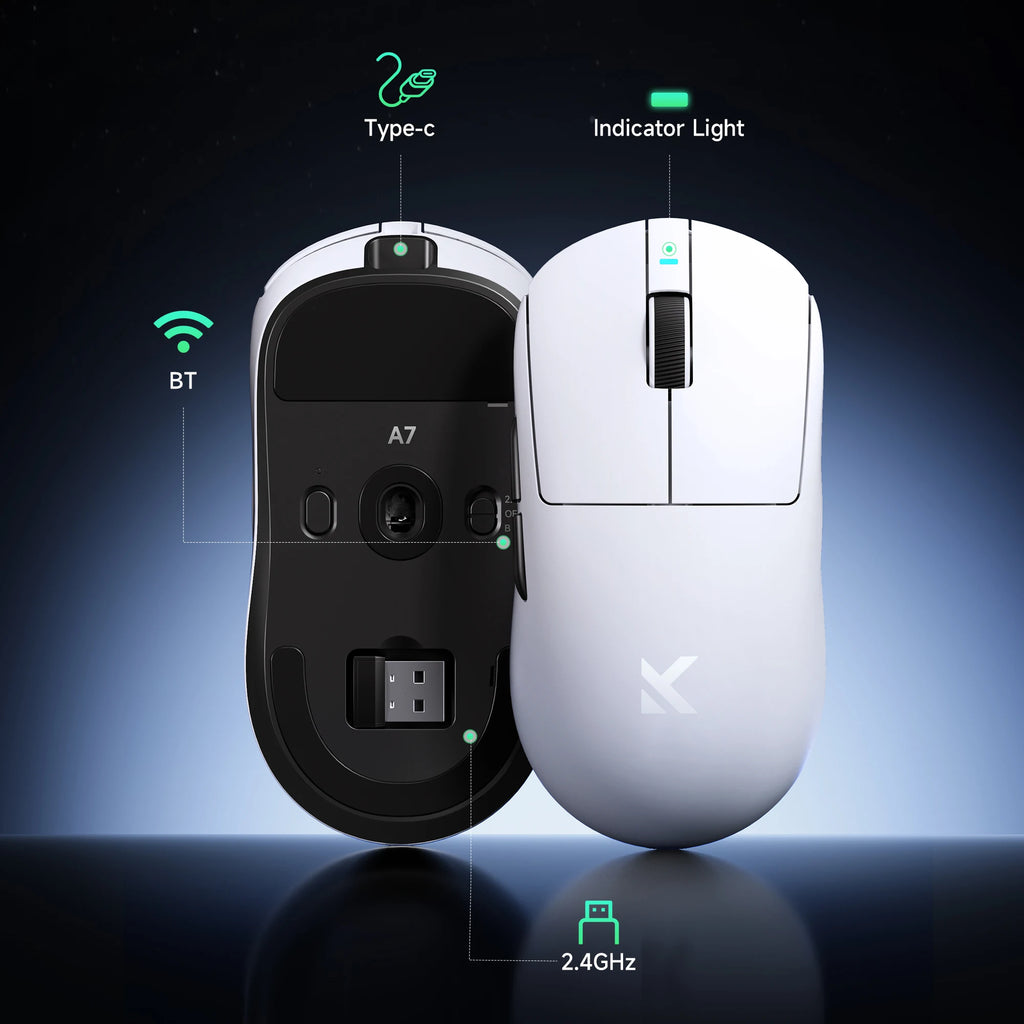 MCHOSE A7 Pro Ultra Wireless Gaming Mouse 59g Lightweight Office PAW3950 Dual 8K Polling Rate 42000 DPI 500mAh Ultra-low Latency