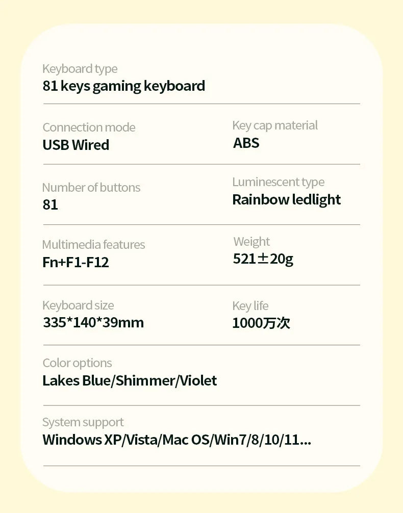 Keyboard K81 Gaming Keyboard 81 Key 80% Layout Spanish Russian Korean Arabic Keyboard USB Wired RGB Light Volume Knob Ergonomics