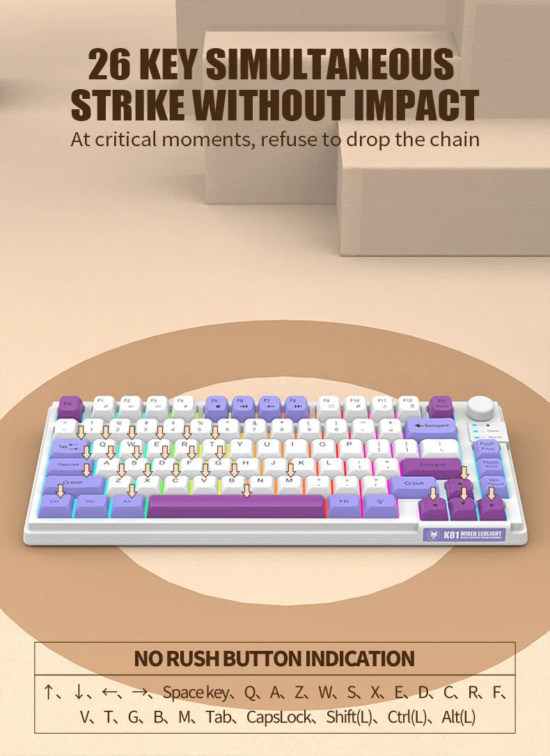Keyboard K81 Gaming Keyboard 81 Key 80% Layout Spanish Russian Korean Arabic Keyboard USB Wired RGB Light Volume Knob Ergonomics