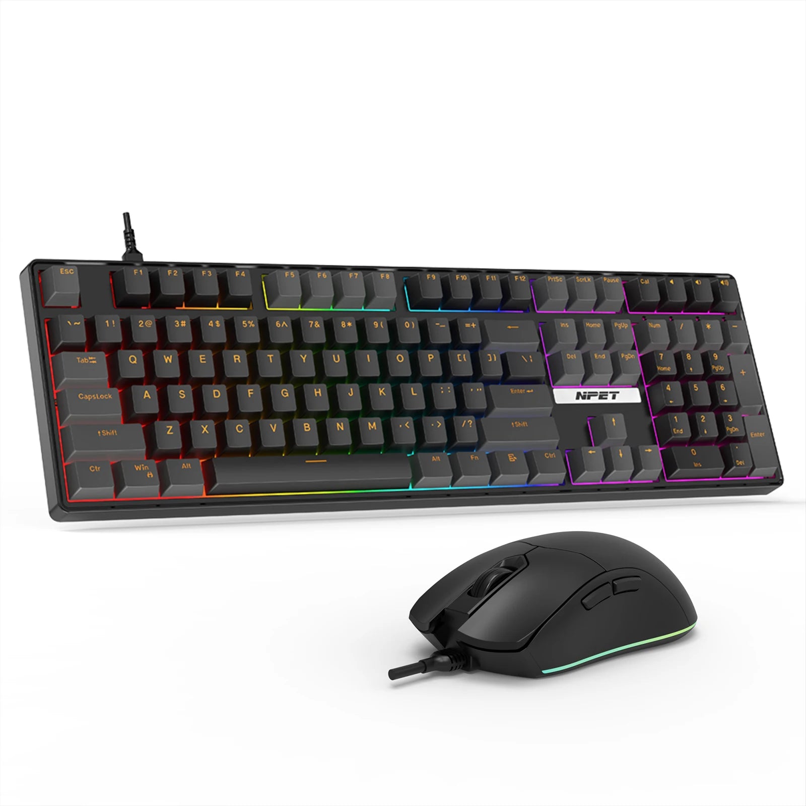NPET K10V3 Gaming Keyboard, 104 Keys Wired, with RGB Backlit, for Windows Laptop PC black