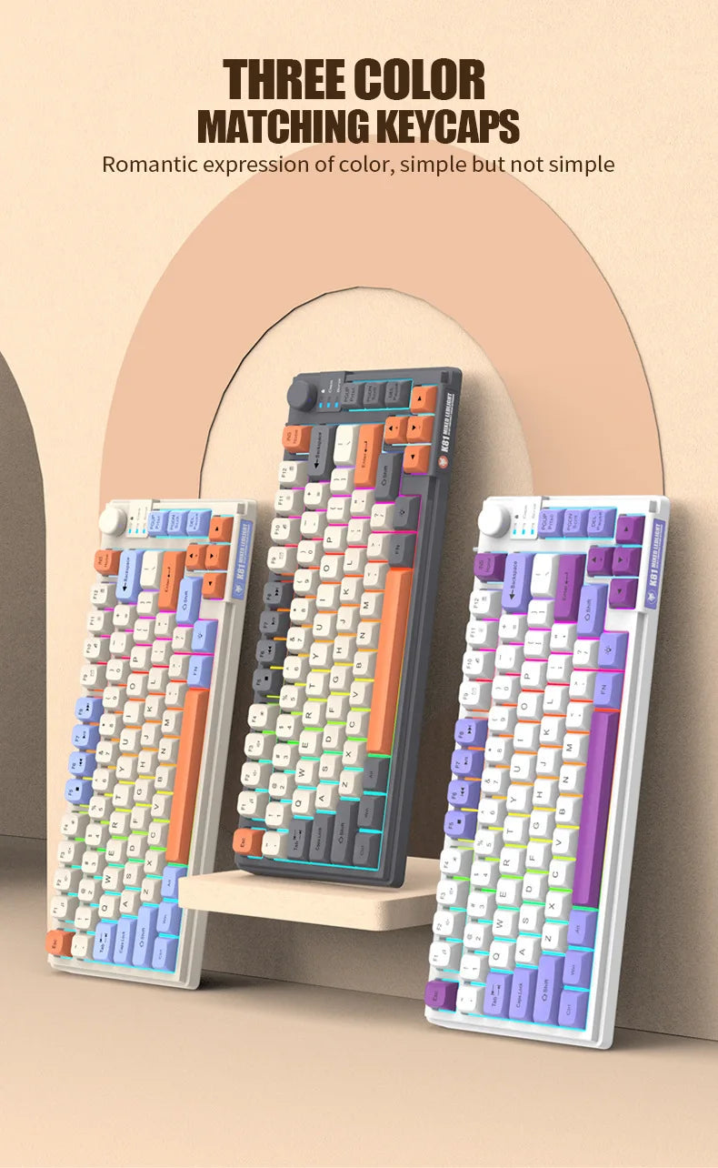 Keyboard K81 Gaming Keyboard 81 Key 80% Layout Spanish Russian Korean Arabic Keyboard USB Wired RGB Light Volume Knob Ergonomics