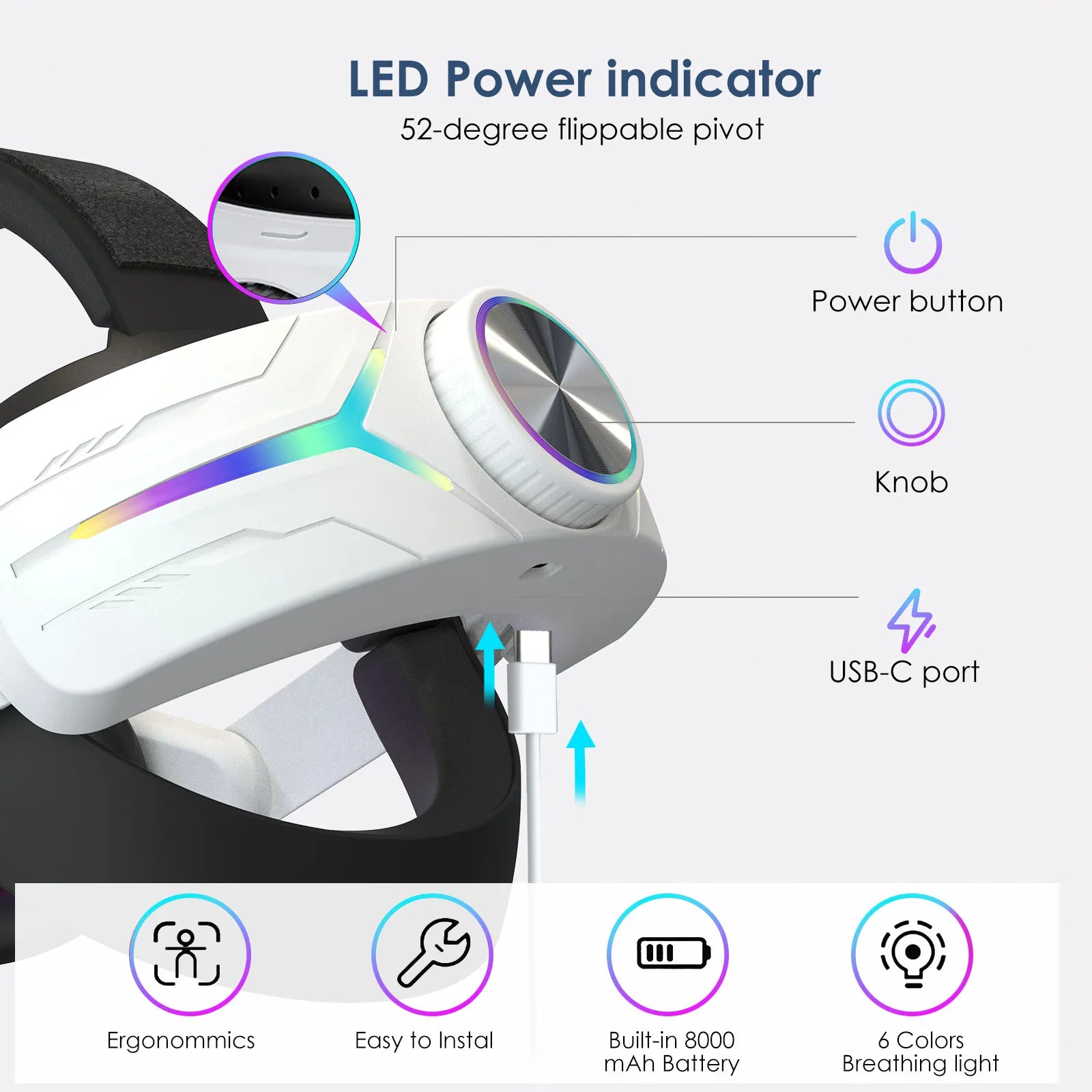 For Meta Quest3 head strap RGB Electricity King Model Headset Headset 8000 MAh Quest3 head strap VR with Adjustable Angle