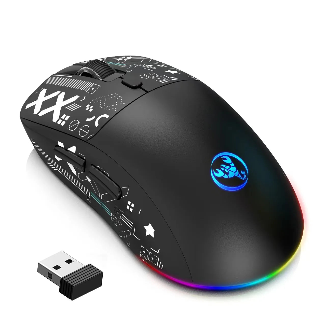 HXSJ T90 RGB Backlit Gaming Mouse Wired 2.4G Bluetooth Wireless New Model 650mAh Battery 500 Million Clicks up to 4000 DPI