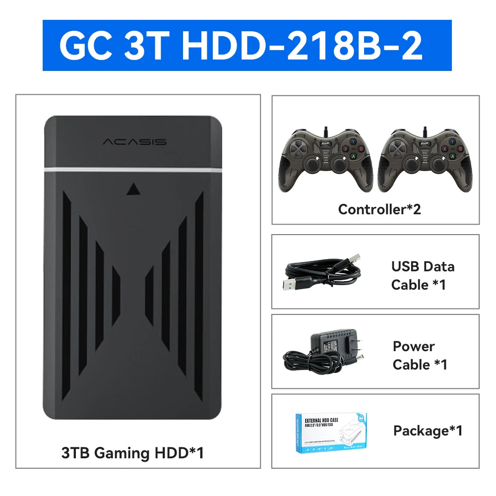 3TB Portable Gaming HDD LaunchBox/Retrobat/Playnite Retro Game Console with 17300+ AAA/3D/Retro Games for PS4/PS3/PS2/Switch/Wii