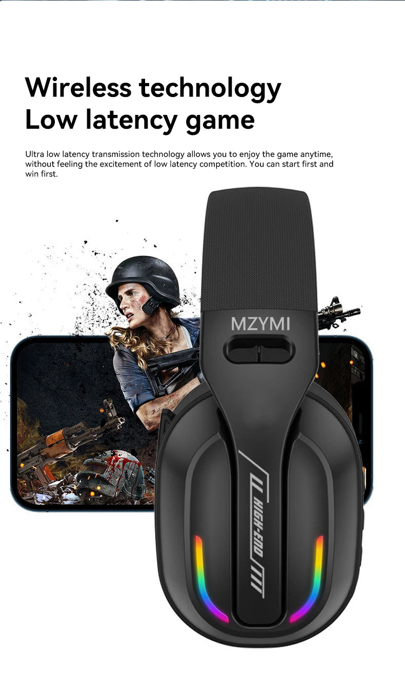 MZYMI Foldable Over Ear Headset B500 RGB Wireless Gaming Earphone Low Latency Outdoor Sport Headphone Built-in Mic For PC