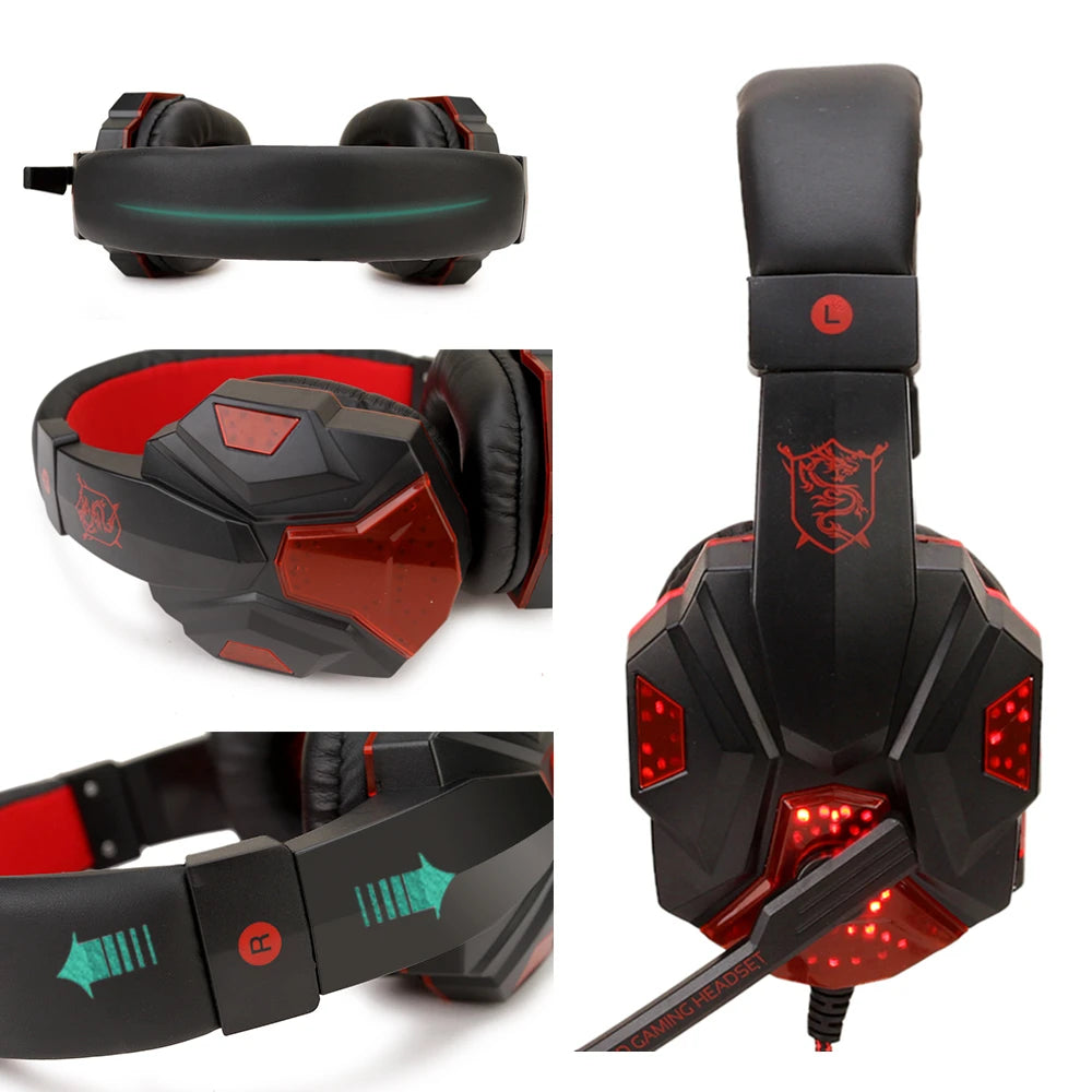 LED Light Wired Gaming Headphones With Microphone Noise-cancelling Gamer Headset for PC Computer Laptop PS4 PS5 Xbox