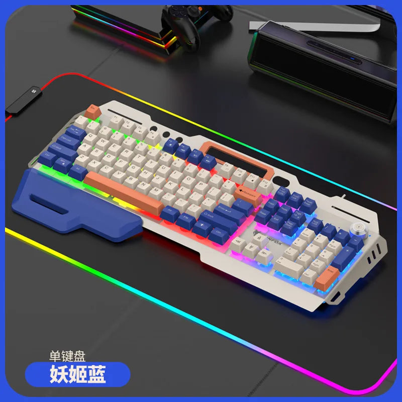 Gaming Keyboard 100% Layout Mechanical Feel 104 Key Spanish Russian Korean Arabic Keyboard Gamer Wired RGB Volume Knob Mouse K90