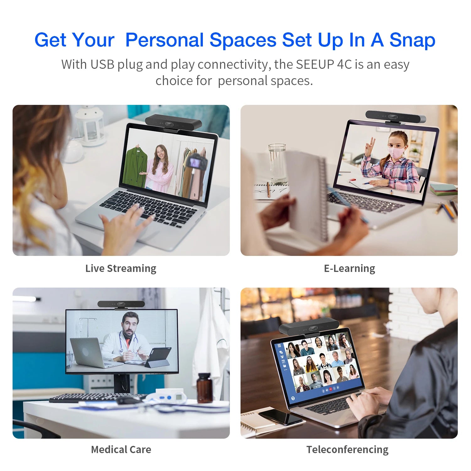 4K Webcam AI Voice Tracking with Mics Camera 4X Digital Zoom 30fps Auto Focus for PC Living Stream Online Meeting Video Camera