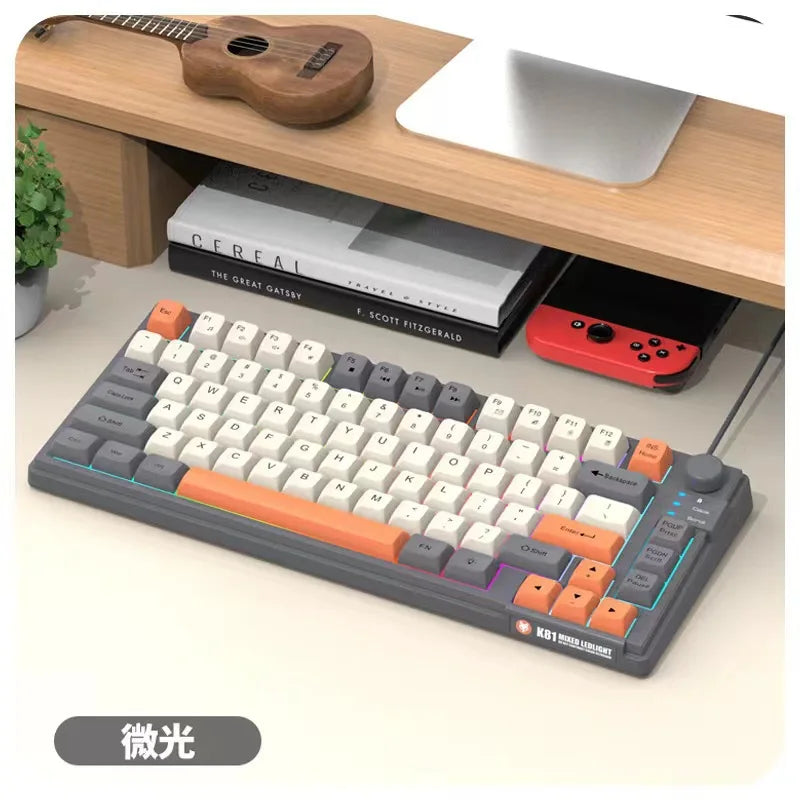 Keyboard K81 Gaming Keyboard 81 Key 80% Layout Spanish Russian Korean Arabic Keyboard USB Wired RGB Light Volume Knob Ergonomics