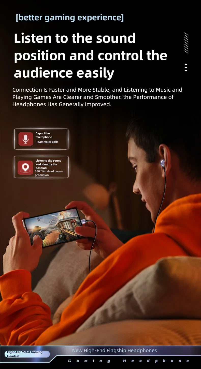 For Samsung Galaxy Gaming Wired Headphones Type C 3.5mm Heavy Bass In-Ear Earphones With Mic Phone Tablet PC HIFI Music Earbuds