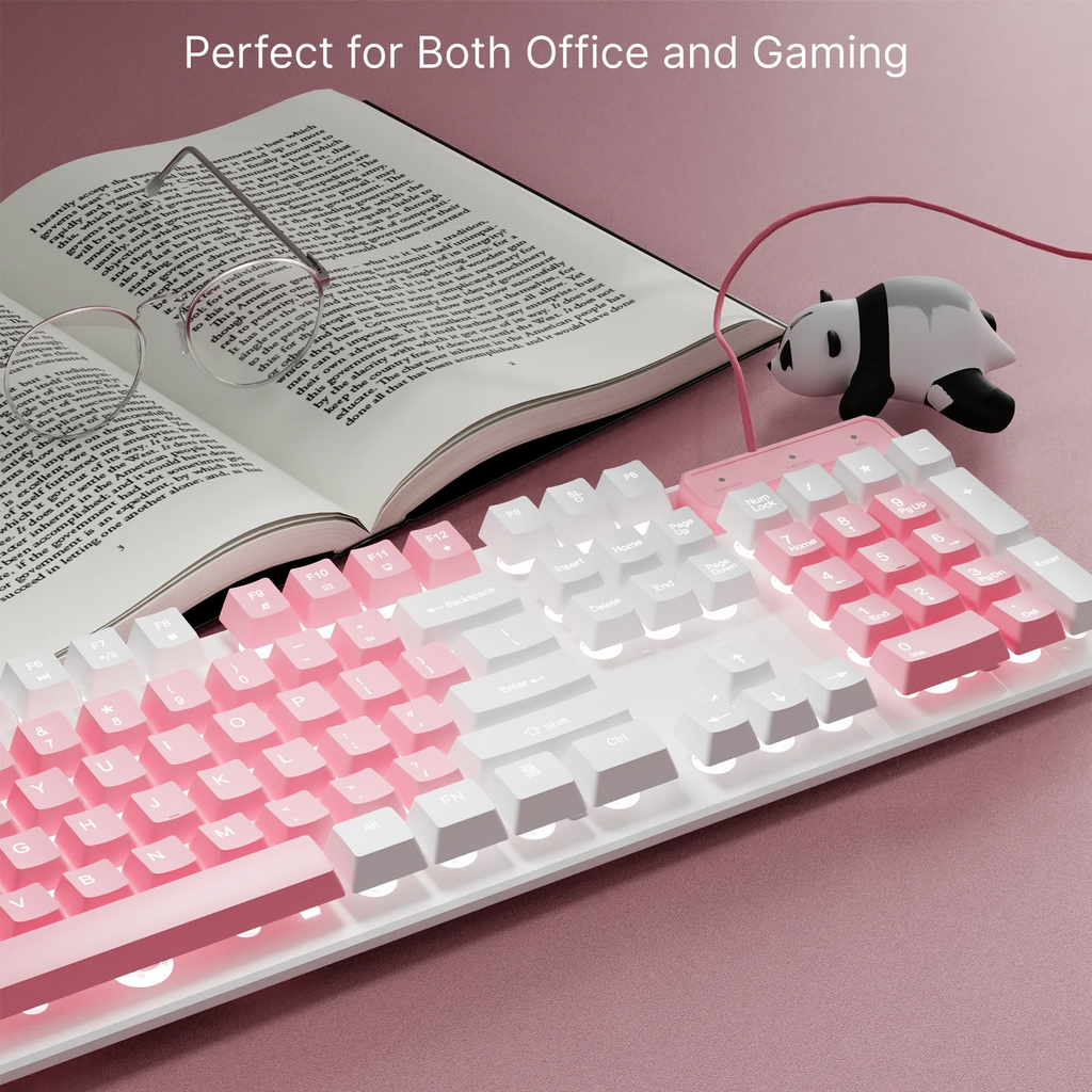 EWEADN GX320Z Pink Silent Office Keyboard, USB Wired Quiet Typing for Windows PC/Laptop,Office & Gaming, Ergonomic, Comfortable