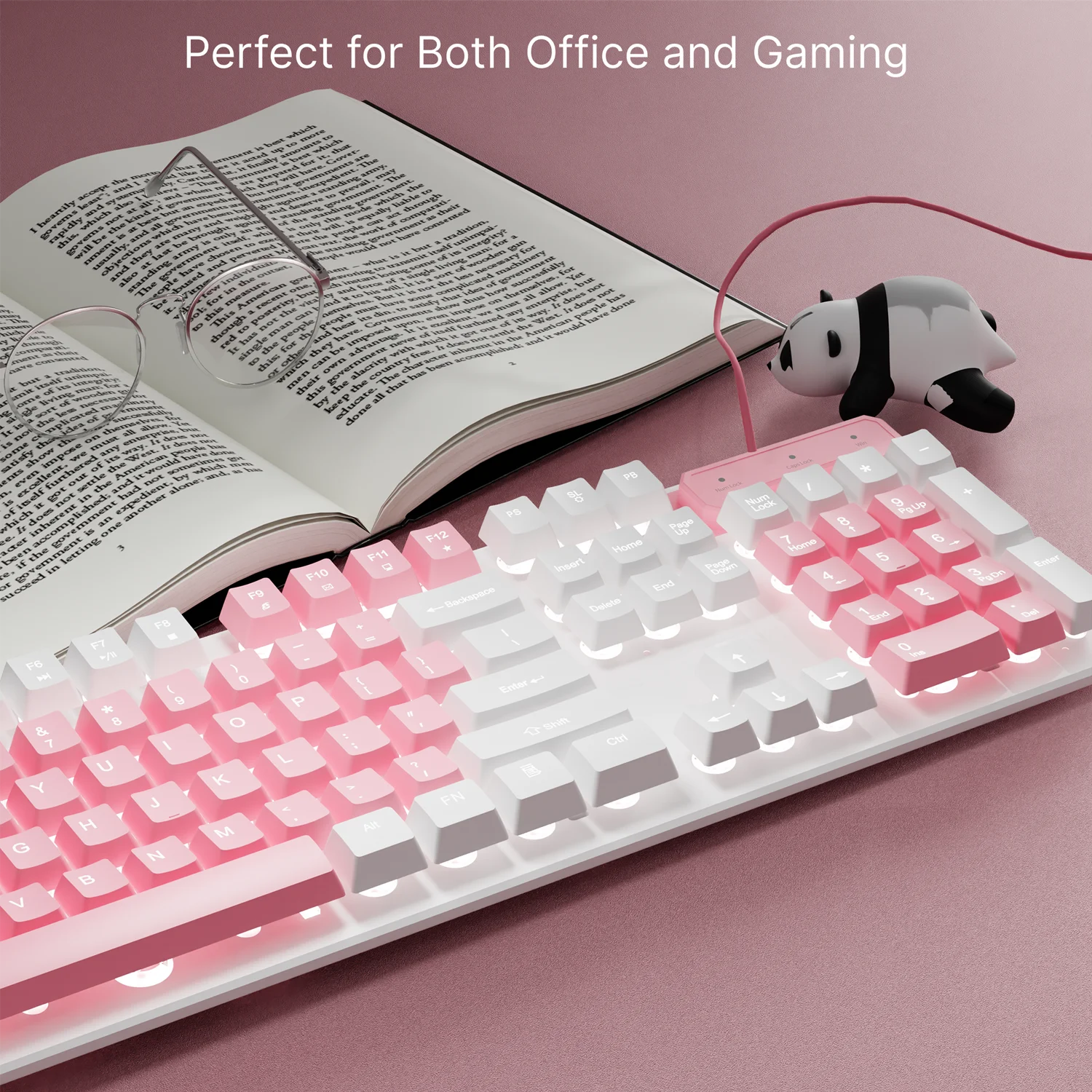 EWEADN GX320Z Pink Silent Office Keyboard, USB Wired Quiet Typing for Windows PC/Laptop,Office & Gaming, Ergonomic, Comfortable