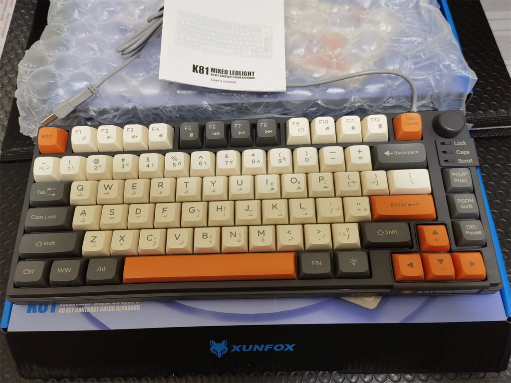 Keyboard K81 Gaming Keyboard 81 Key 80% Layout Spanish Russian Korean Arabic Keyboard USB Wired RGB Light Volume Knob Ergonomics