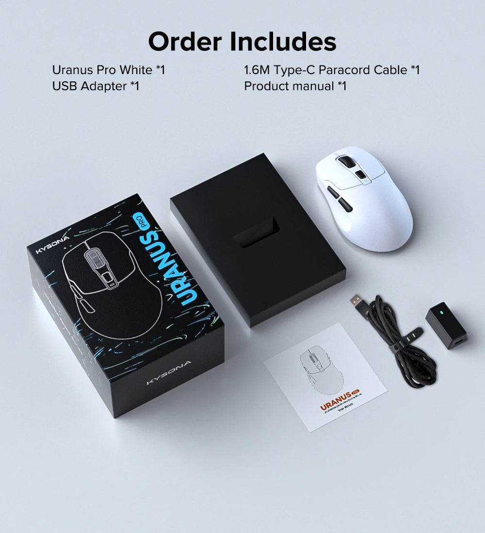 KYSONA Uranus Pro PAW3395 Wireless Gaming Mouse 54g Lightweight 8KHz Polling Rate 26000DPI Ultimate Optical Sensor For Laptop PC