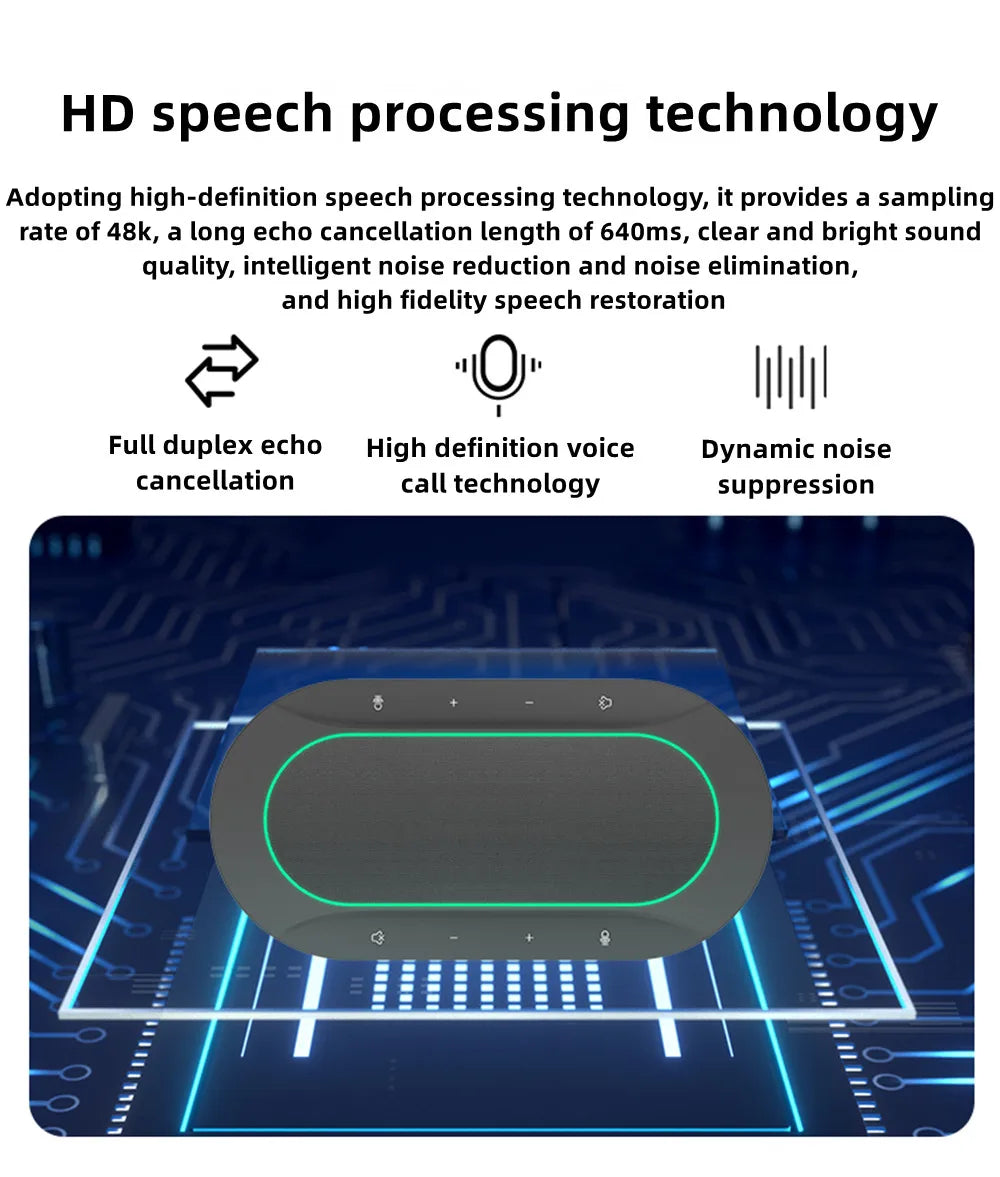 Omnidirectional Microphone for 300㎡ 1-8 360° Pickup Wireless Dongle Conference Speaker USB LAN for Meeting Classroom Easy Set up