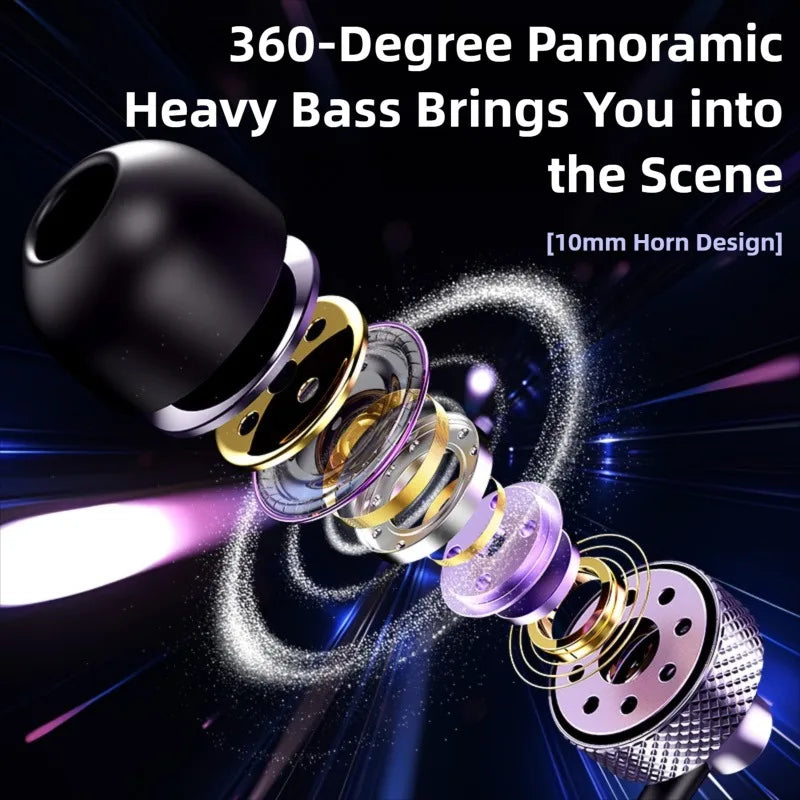 For Samsung Galaxy Gaming Wired Headphones Type C 3.5mm Heavy Bass In-Ear Earphones With Mic Phone Tablet PC HIFI Music Earbuds