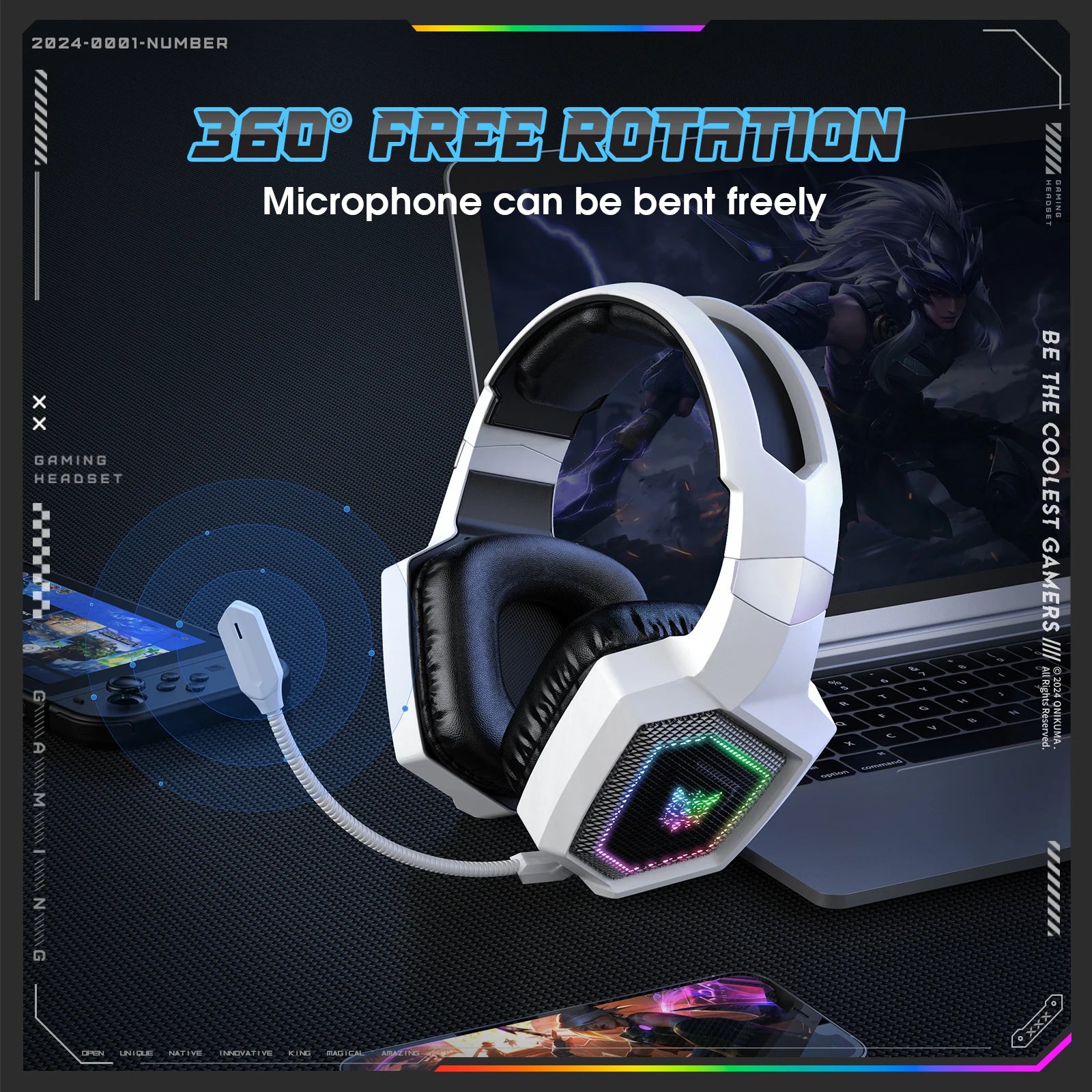 ONIKUMA Tri-Mode Headset Noise Cancelling HD Microphone Professional Gaming Wireless Headset