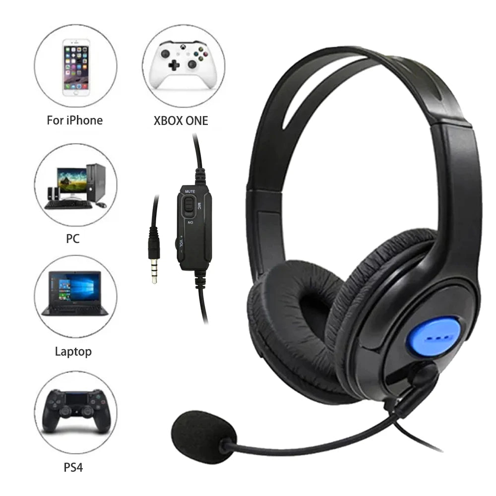 Headphones 3.5mm Wired Gaming Headset Earphones Music For PS4 Play Station 4 Game PC Chat computer With Microphone 120° Rotation