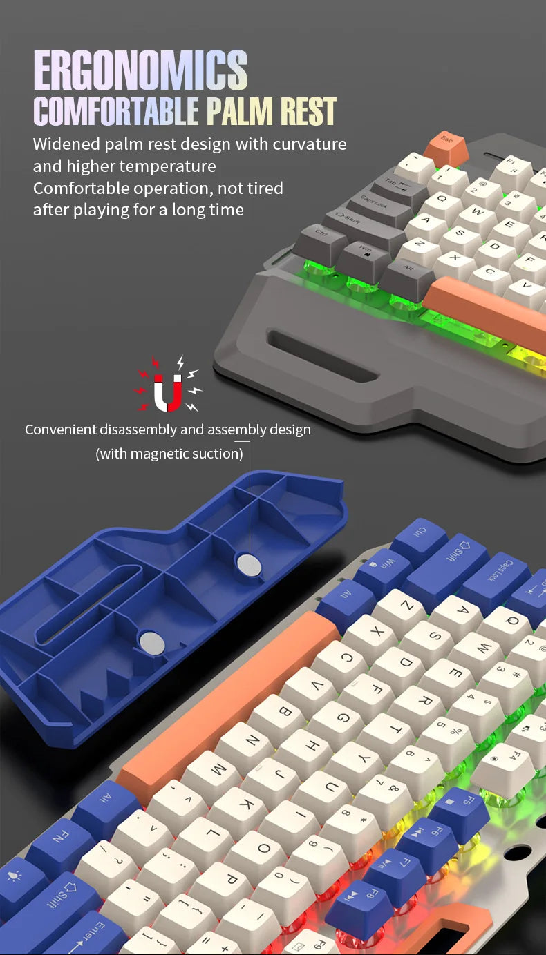 Gaming Keyboard 100% Layout Mechanical Feel 104 Key Spanish Russian Korean Arabic Keyboard Gamer Wired RGB Volume Knob Mouse K90