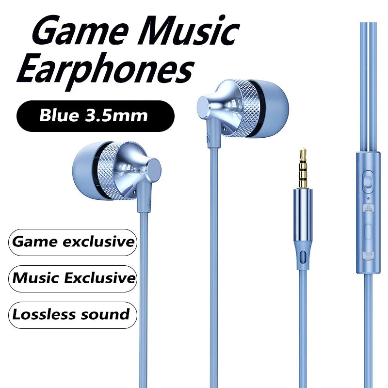 For Samsung Galaxy Gaming Wired Headphones Type C 3.5mm Heavy Bass In-Ear Earphones With Mic Phone Tablet PC HIFI Music Earbuds
