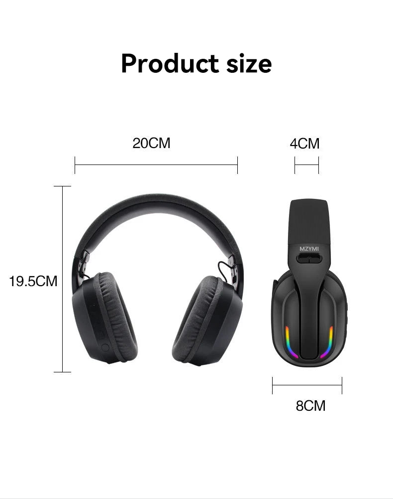 MZYMI Foldable Over Ear Headset B500 RGB Wireless Gaming Earphone Low Latency Outdoor Sport Headphone Built-in Mic For PC