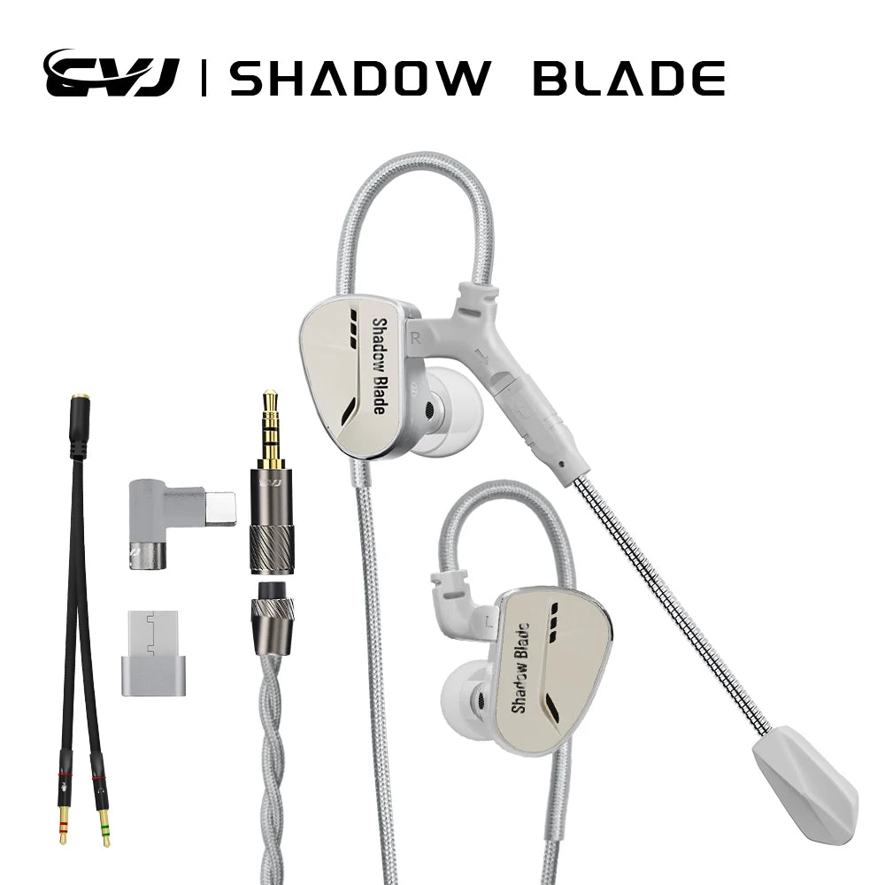 CVJ Shadow Blade HIFI Wired in-ear Earphones Dynamic Driver + Vibration Unit Vibration Music Gaming IEM with HD MIC Tuning Tubes