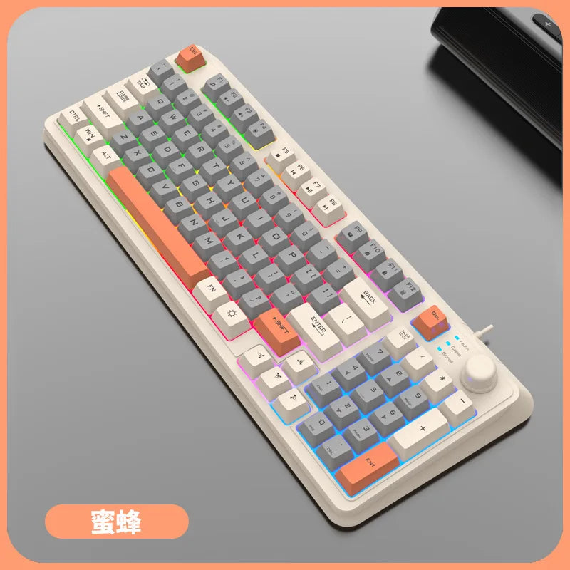 Keyboard K81 Gaming Keyboard 81 Key 80% Layout Spanish Russian Korean Arabic Keyboard USB Wired RGB Light Volume Knob Ergonomics