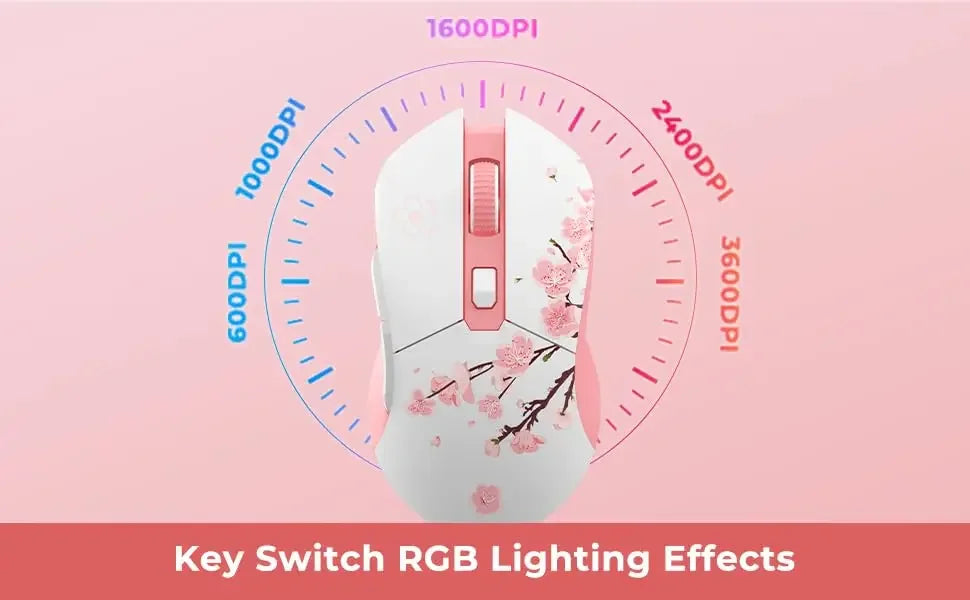 DAREU Sakura Pink Wireless Wired Gaming Mouse Dual-Mode Rechargeable 7 Buttons DPI RGB and 7 Adjustable DPI for PC Notebook Mac
