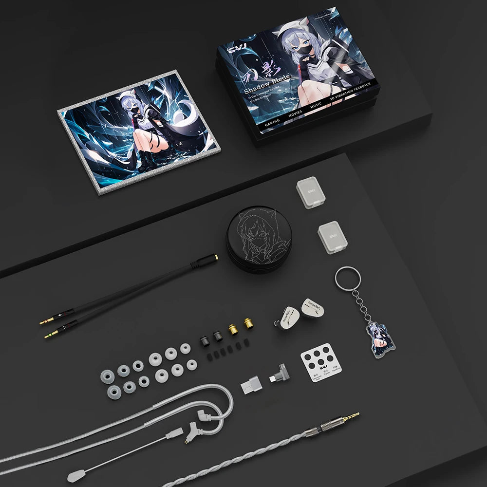 CVJ Shadow Blade HIFI Wired in-ear Earphones Dynamic Driver + Vibration Unit Vibration Music Gaming IEM with HD MIC Tuning Tubes