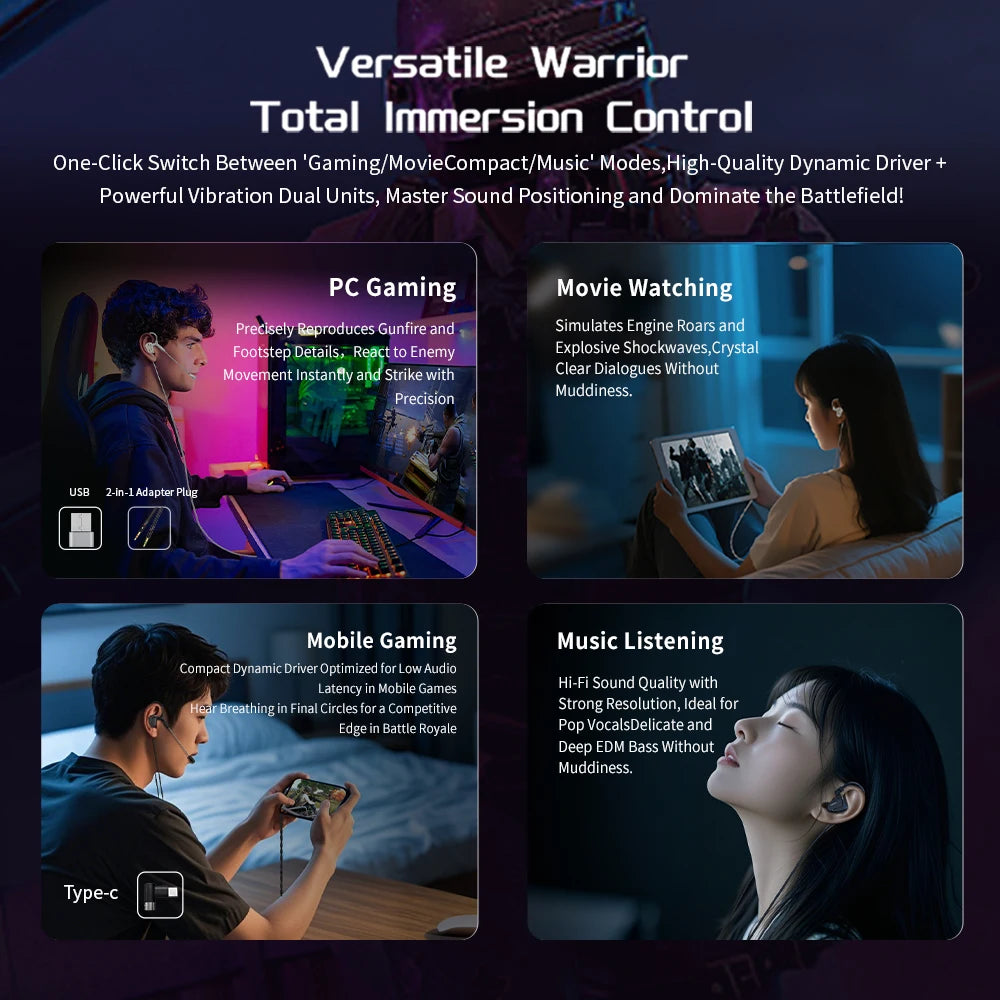 CVJ  Shadow Blade In Ear Earphones 1DD+1 Vibration Switch Adjustable Gaming ports in-ear typec Hifi Headphones konoka Mermaid2