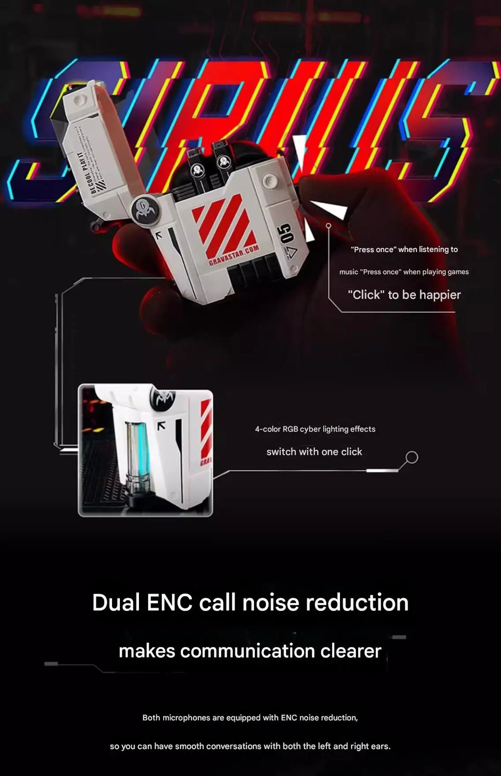 GravaStar P5 Bluetooth headset noise reduction HIFI sound quality long battery life semi-in-ear gaming mecha headset Gift