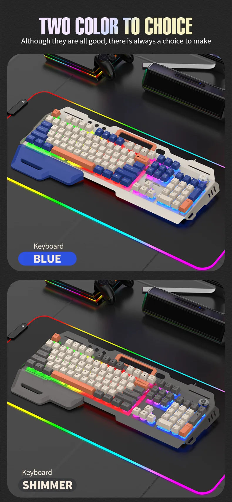 Gaming Keyboard 100% Layout Mechanical Feel 104 Key Spanish Russian Korean Arabic Keyboard Gamer Wired RGB Volume Knob Mouse K90