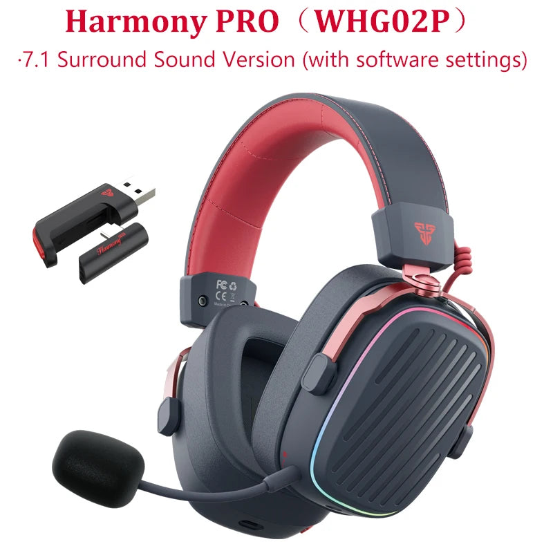 FANTECH Harmony PRO WHG02P 7.1 Surround Sound Gaming Headset Bluetooth 5.3 2.4G Wireless Headphones With Detachable Mic