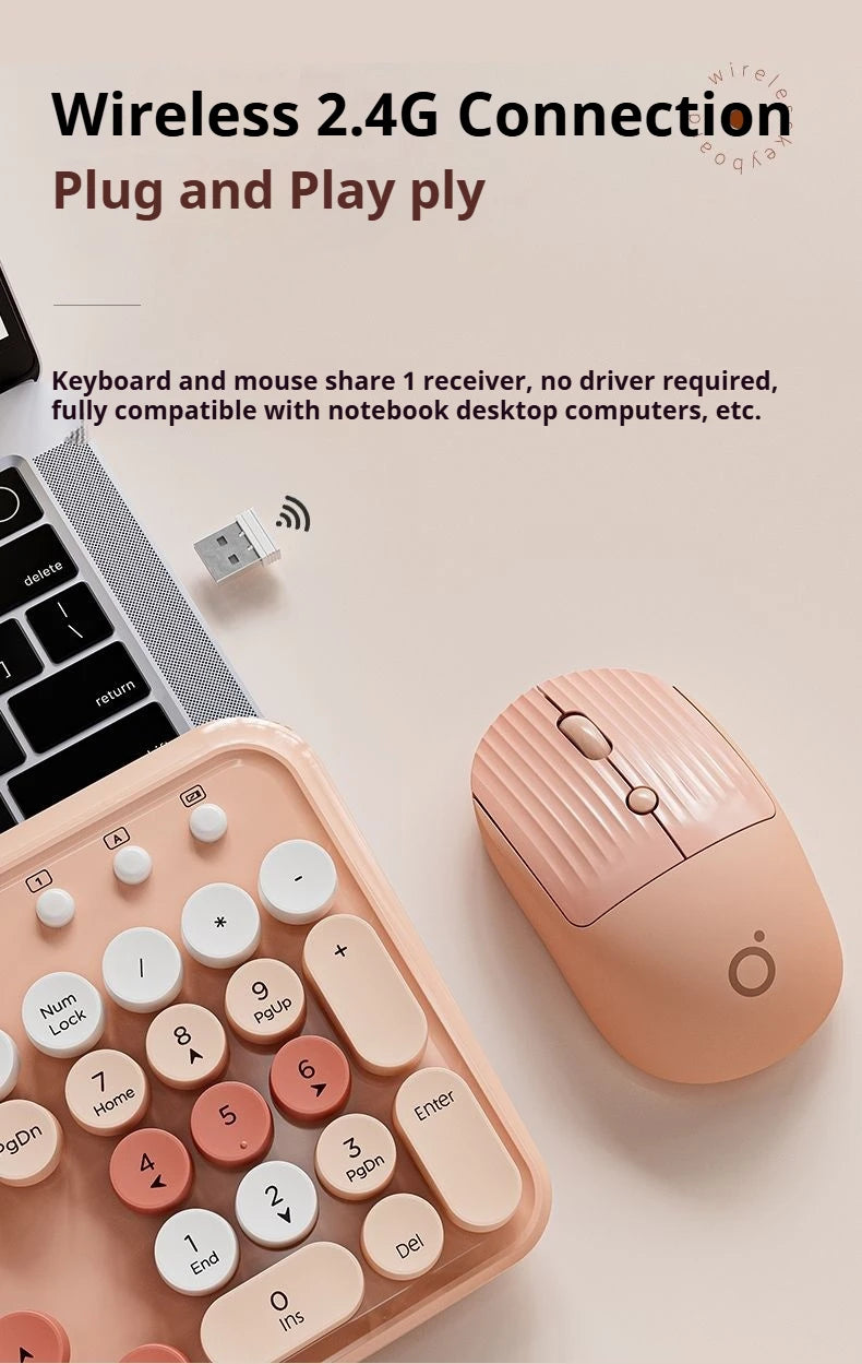 EWEADN 2.4G Single-Mode Wireless Silent Keyboard & Mouse Set, Color Block Design, Compact Ergonomic for gaming ,Office Laptop PC