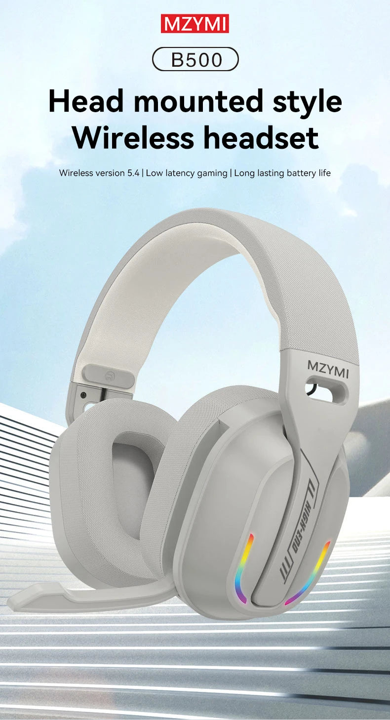 MZYMI Foldable Over Ear Headset B500 RGB Wireless Gaming Earphone Low Latency Outdoor Sport Headphone Built-in Mic For PC