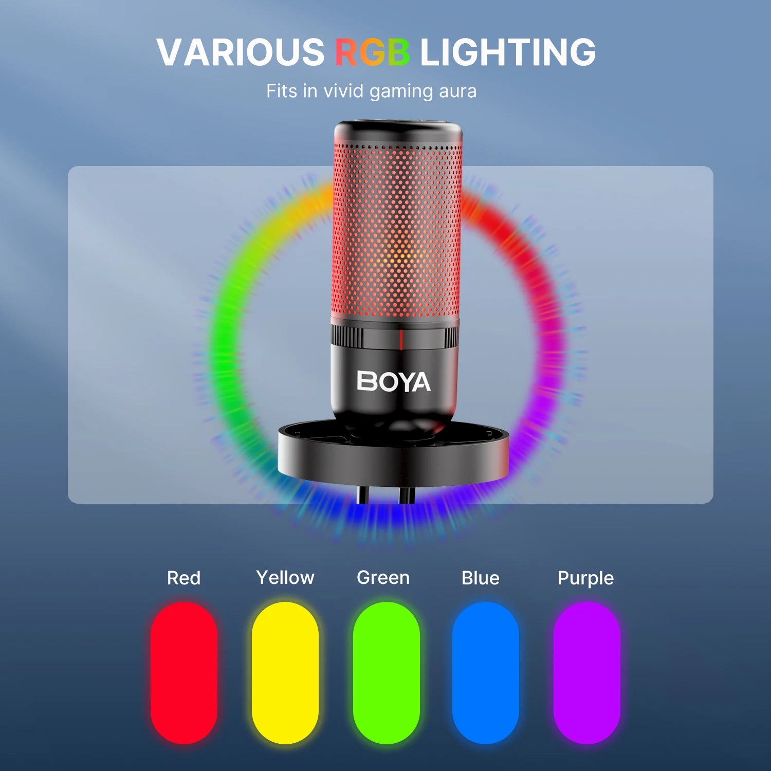BOYA K3 USB Condenser Microphone with RGB Control/Headphone jack/Mute,MIC for PC Gaming Recording Streaming AmpliGame Podcasting