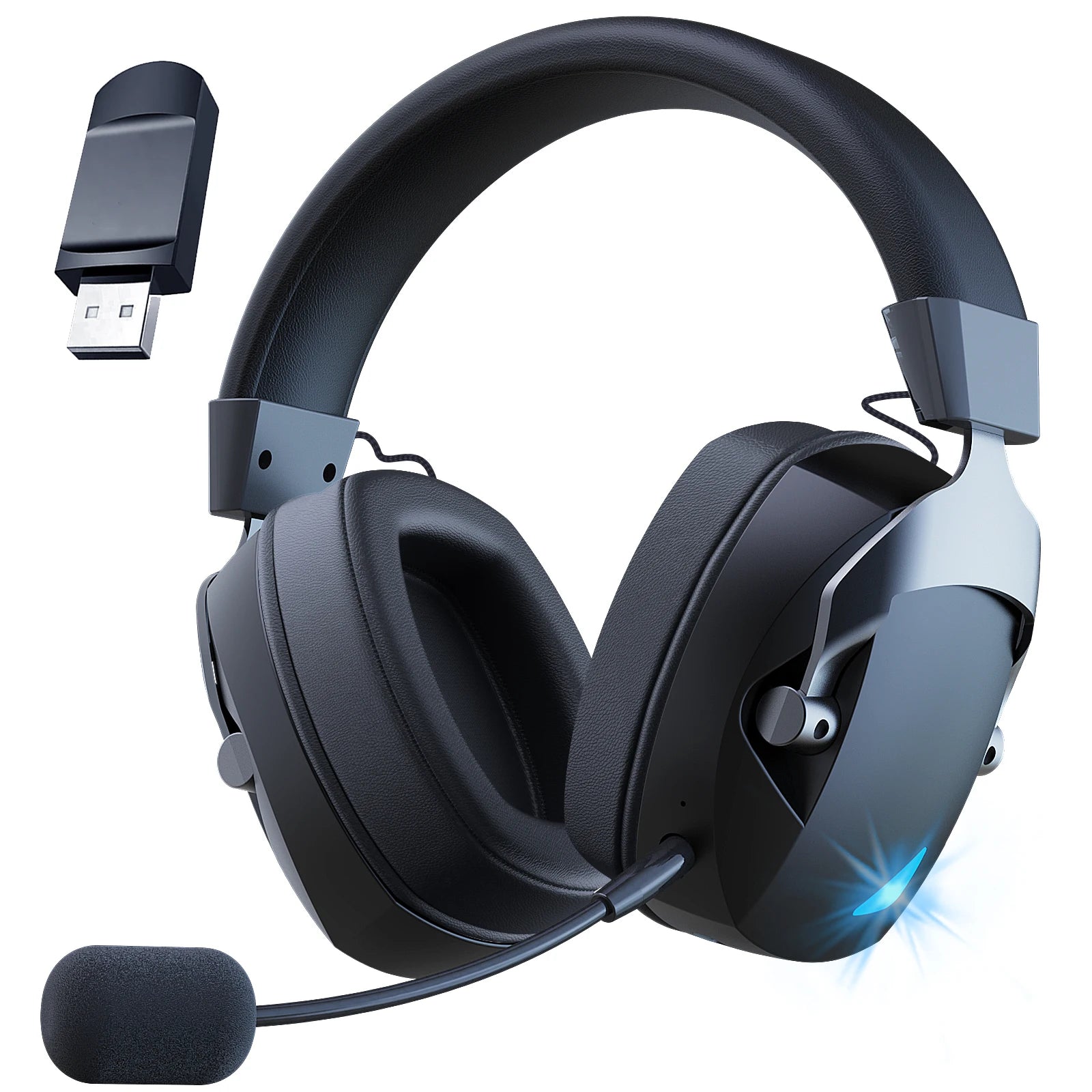 2.4GHz Wireless Gaming Headset for PS5, PS4 Gamers, PC, Nintendo Switch, Bluetooth Gaming Headphones with Noise Canceling Mic