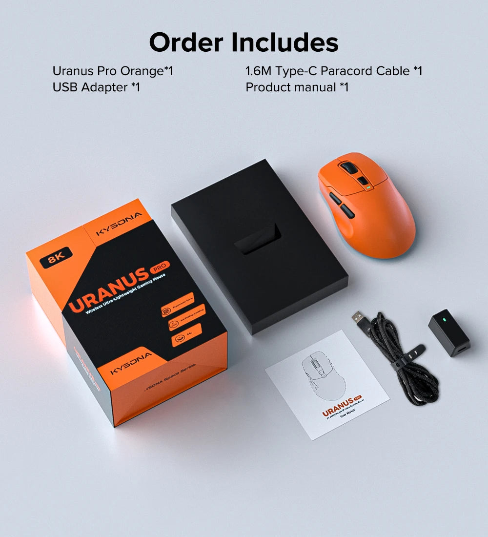KYSONA Uranus Pro PAW3395 Wireless Gaming Mouse 54g Lightweight 8KHz Polling Rate 26000DPI Ultimate Optical Sensor For Laptop PC