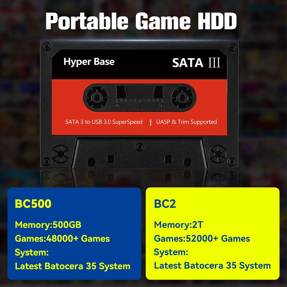 Batocera.Linux 35 2TB Gaming HDD Portable Game Hard Drive with 52000+ Games for PS3/PS2/Wii/WiiU/N64/MAME/SS for PC/Laptop/Mac