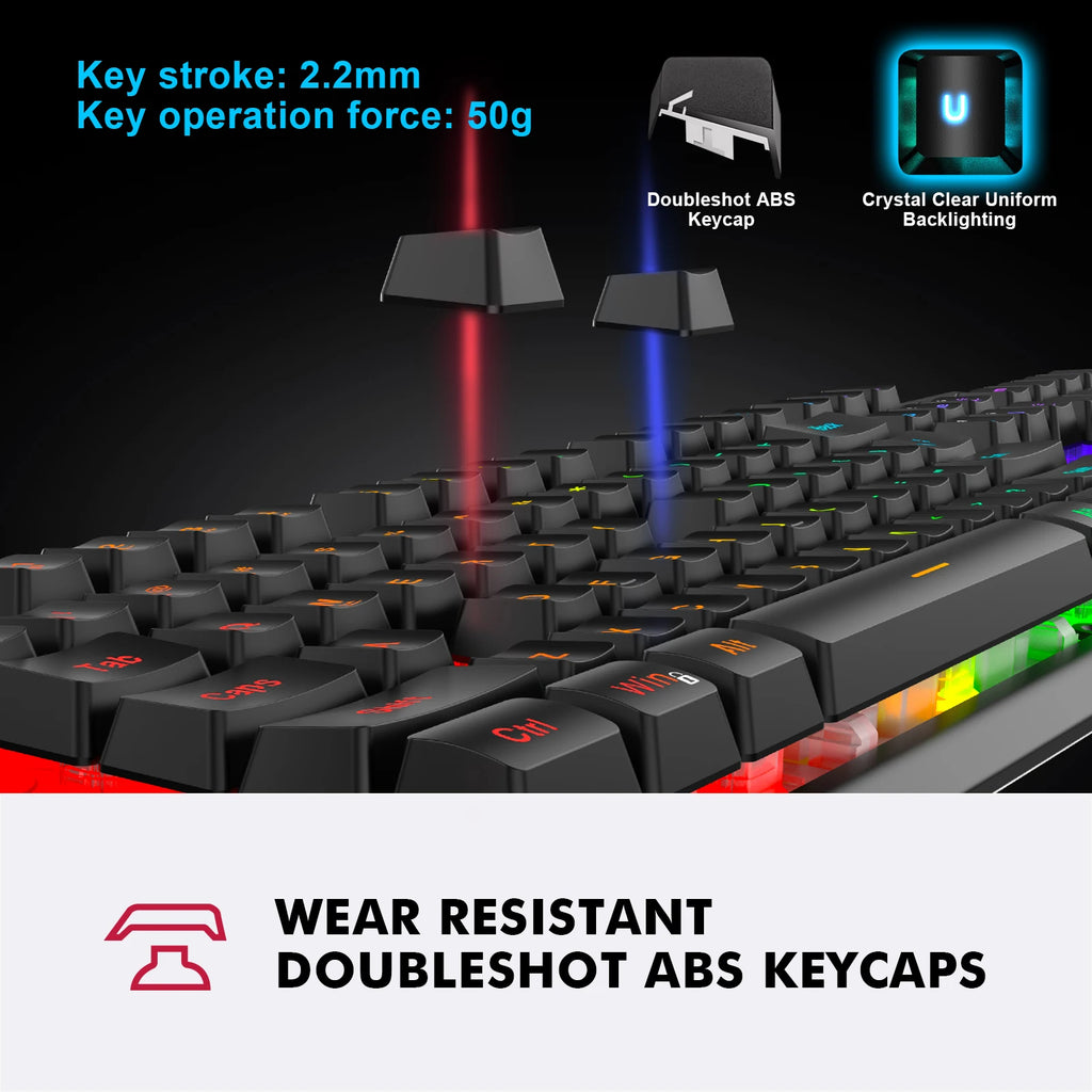 NPET K10V3 Gaming Keyboard, 104 Keys Wired, with RGB Backlit, for Windows Laptop PC black