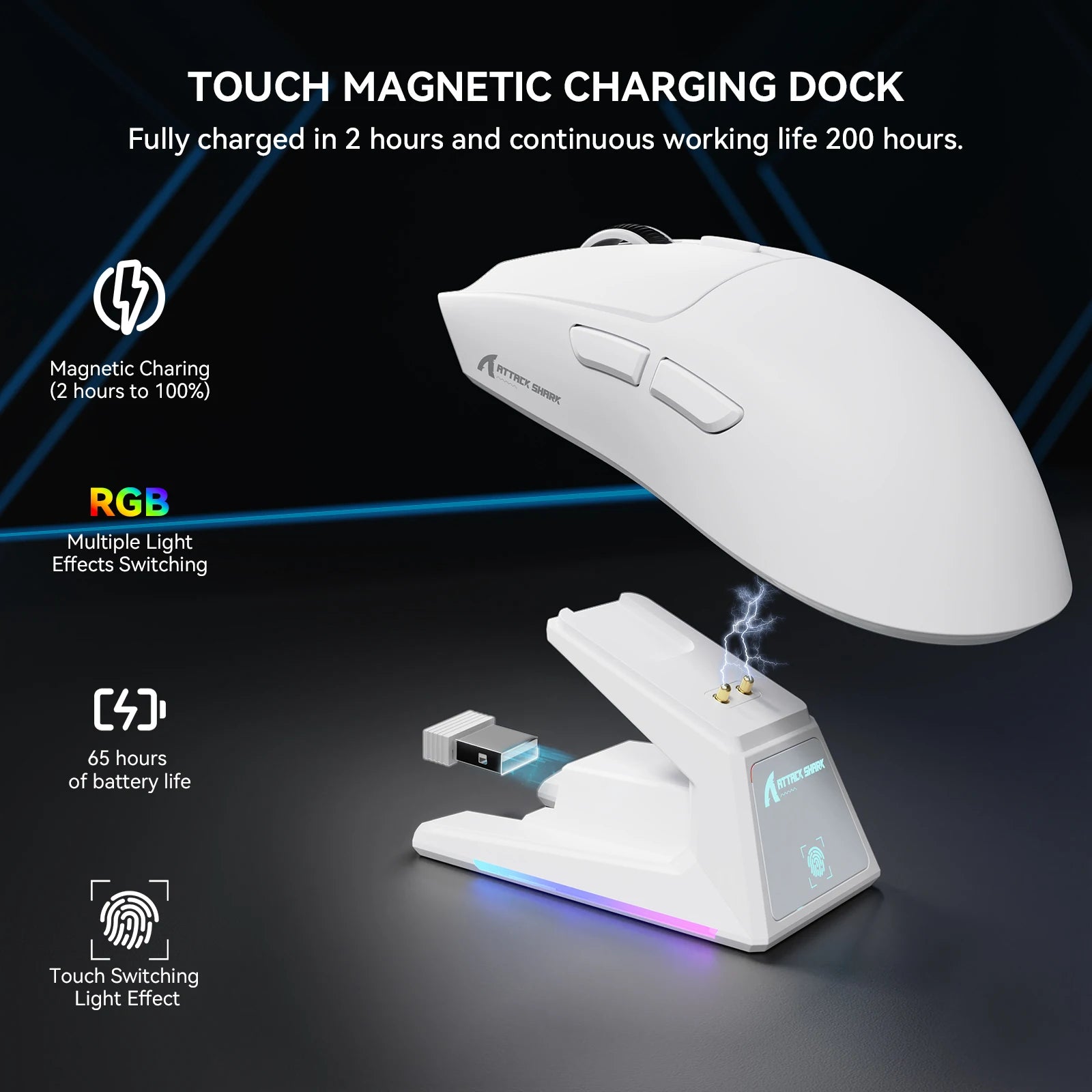 ATTACK SHARK X1 Ultralight Wireless Gaming Mouse with Magnetic RGB Charging Dock,PixArt PAW3395 Pro Sensor,40000DPI for PC/Mac